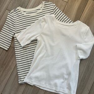 Set of Two - LOFT Classic White and Striped Ribbed Tops
